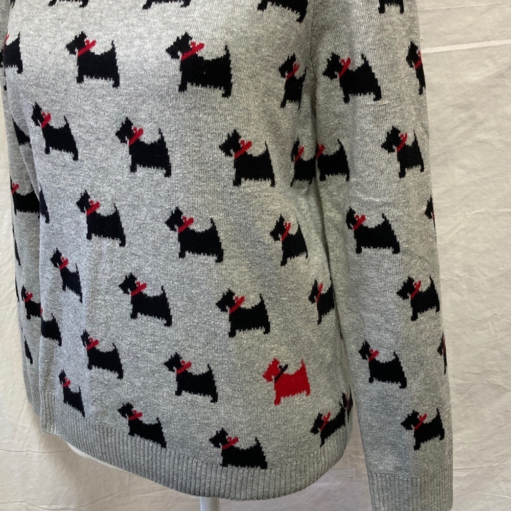 Charter Club PETITE Gray Sweater with Black Scottie Dog Pattern